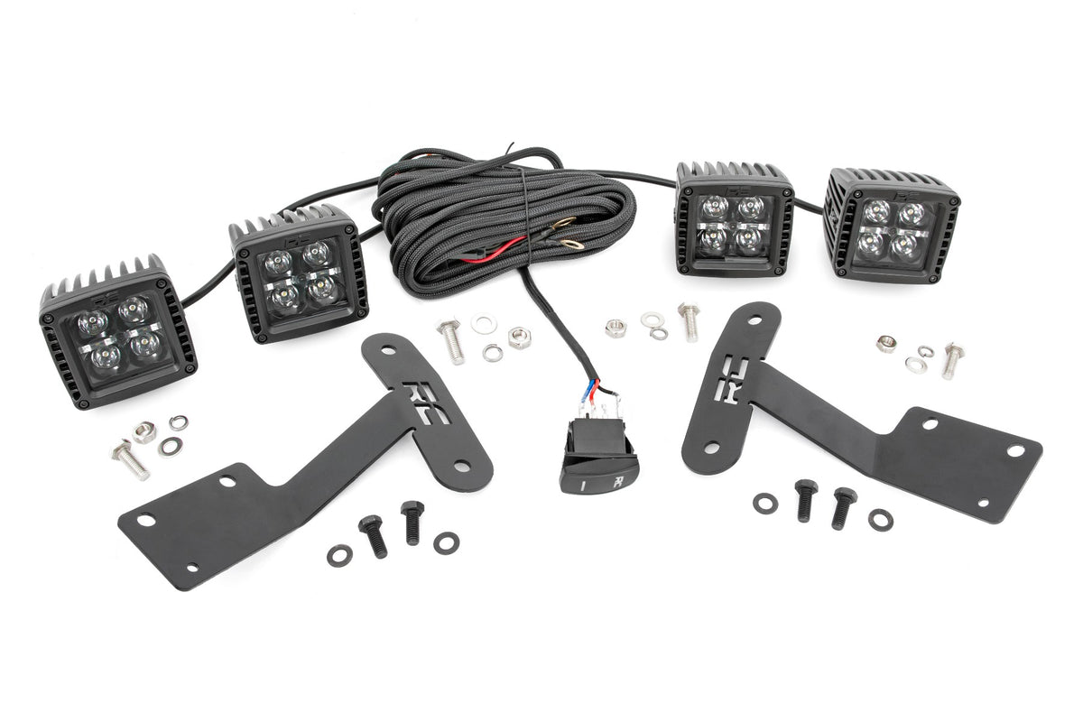 Rough Country  LED Light Kit | Ditch Mount | Dual 2" Black Pairs | Amber DRL | Toyota Tundra (14-21)