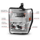 ANZO 08-10 Ford F-250 - F-550 Super Duty Projector Headlights w/ Light Bar Switchback Chrome Housing