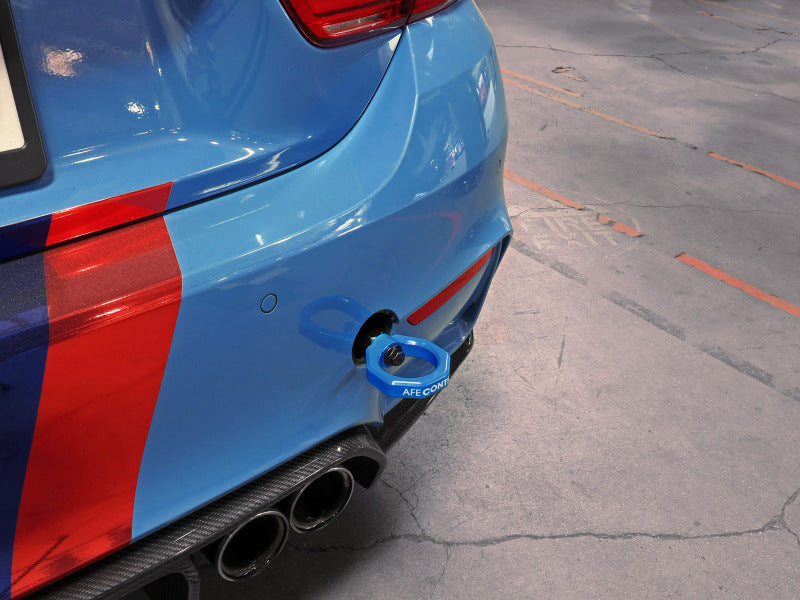 aFe Control Rear Tow Hook Blue BMW F-Chassis 2/3/4/M