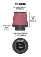 K&N Universal Rubber Filter 4 1/2 inch FLG / 5 7/8 inch Base / 5 inch Top / 6 inch Height