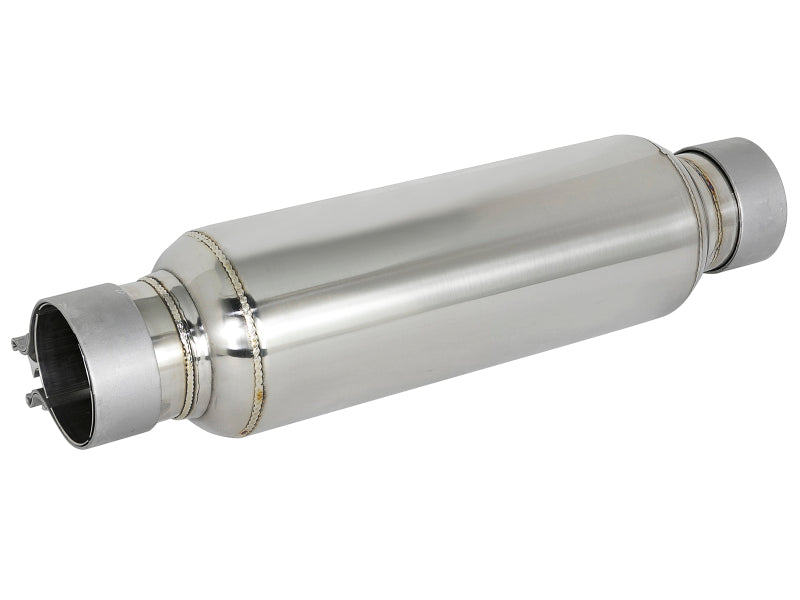 aFe MACH Force-Xp Resonator 2-1/2 IN Inlet/Outlet x 4 IN Dia. x 12 IN Body x 15 IN Overall Length