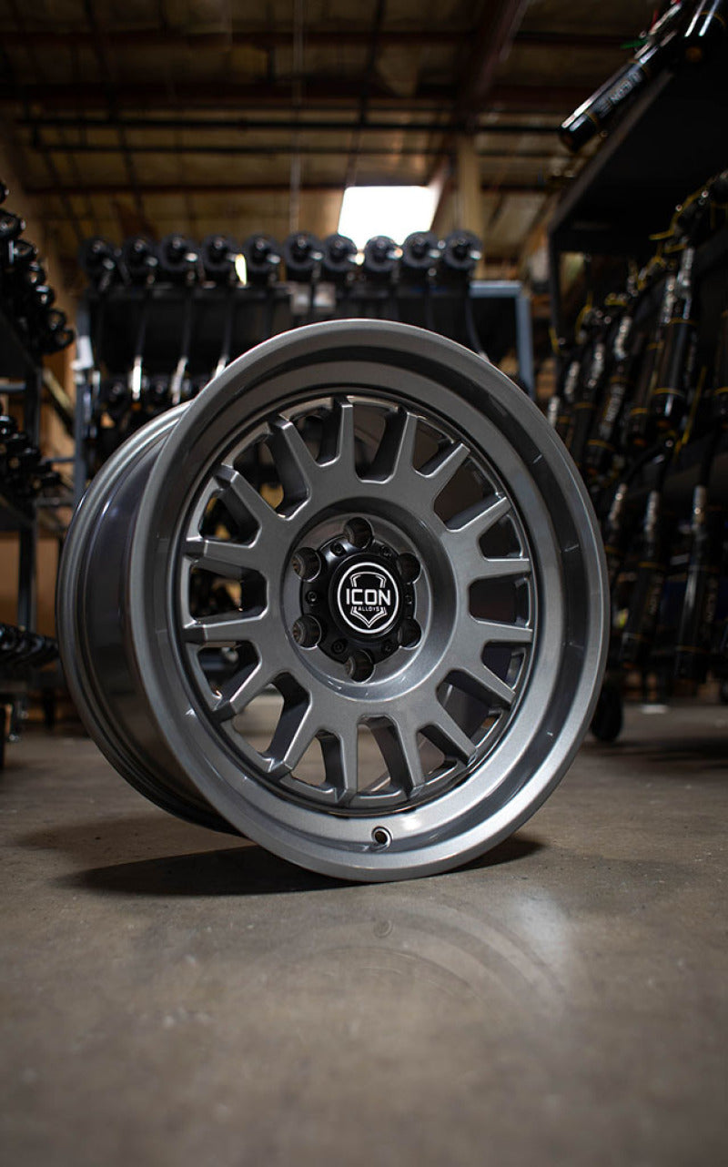 ICON Anza 17x8.5 5x5 -6mm Offset 4.5in BS 71.5mm Hub Bore Gun Metal Wheel