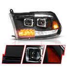 ANZO 09-19 Dodge RAM 1500 / 10-18 2500/3500 LED Proj Headlights SeqSig Black - Pair