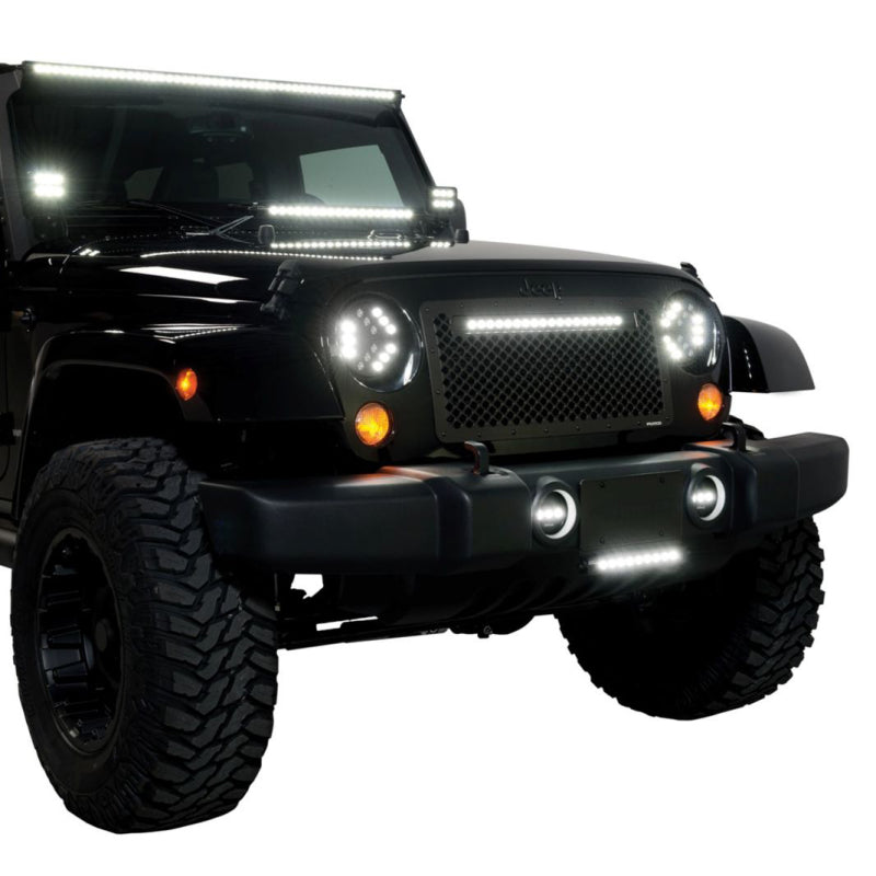 Putco 07-18 Jeep Wrangler - SS Black Grille w/ 20in Luminix Light Bar Designer FX Grilles
