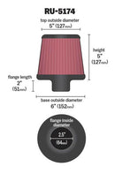 K&N Universal Rubber Filter-Round Tapered 2.5in Flange ID x 6in Base OD x 5in Top OD x 5in Height