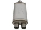 aFe MACHForce XP SS Muffler 3in Center Inlet / 2.5in Dual Outlets 18in L x 9in W x4in H Body