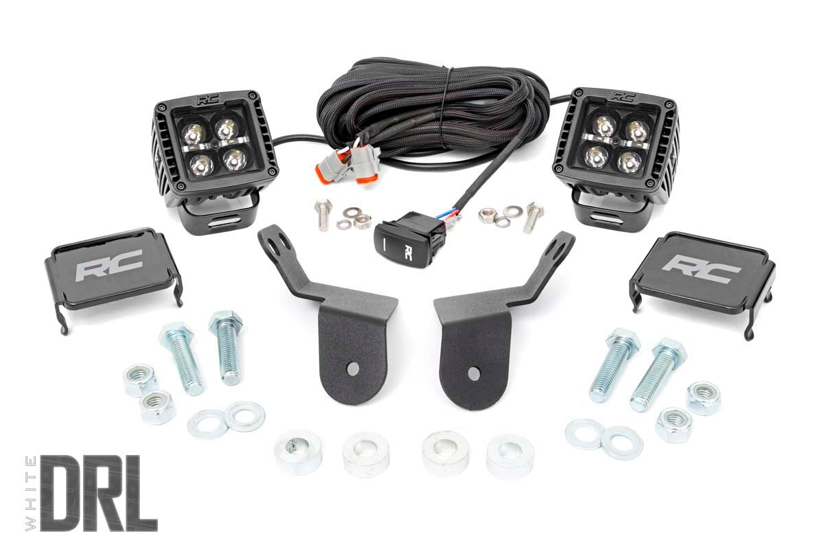 Rough Country  LED Light Kit | Cage Mount | 2" Black Pair | White DRL | Honda Pioneer 1000/Pioneer 1000-6