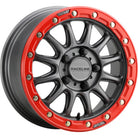 Raceline A14GR Alpha 15x7in/4x137 BP/10mm Offset/110.18mm Bore - Gunmetal & Red Ring Beadlock Wheel