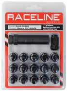 Raceline Spline Lug Nut Kit with Spline Key 12 x 1.5 - 16 Pack - Black