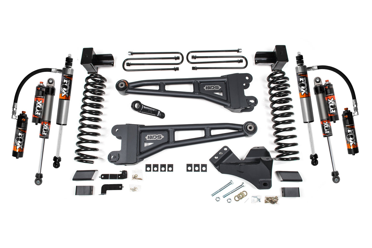 BDS Suspension 20-22 Ford F-450 4WD 4 Inch Radius Arm Suspension Lift Kit, 3.5 Inch Rear, Block - Fox 2.0 IFP Performance Series Shocks Front and Rear BDS Suspension (BDS1224FS)