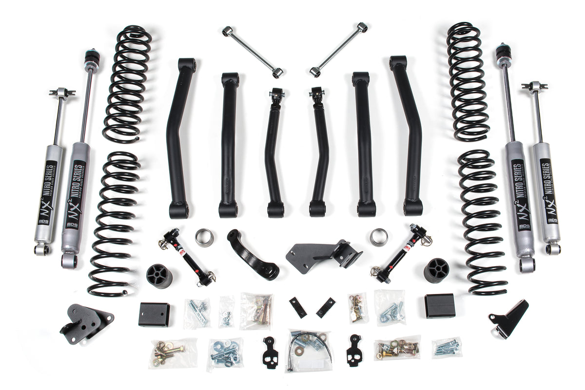 BDS Suspension 4 Inch Lift Kit Jeep Wrangler JK 12-18 2-Door Fixed Link Sway Bar NX2 Nitro Shocks (BDS1418H)