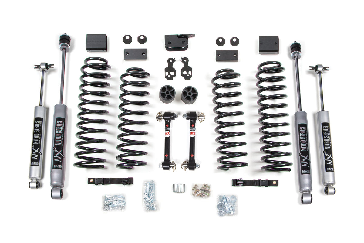 BDS Suspension 3 Inch Lift Kit Jeep Wrangler JK 07-11 2-Door Sway Bar Disconnects NX2 Nitro Shocks (BDS1423H)