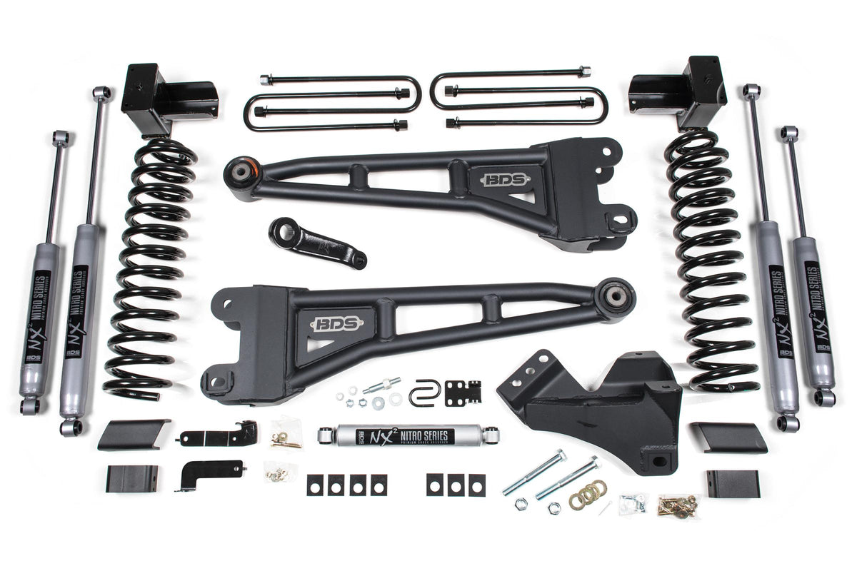 BDS Suspension 4 Inch Lift Kit w/ Radius Arm Ford F250/F350 Super Duty 17-19 4WD Diesel 5 Inch block 2 Leaf Main NX2 Nitro Shocks (BDS1520H)
