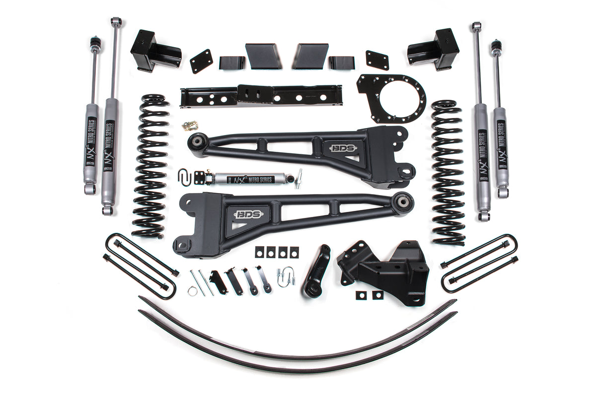 BDS Suspension 6 Inch Lift Kit w/ Radius Arm Ford F250/F350 Super Duty 17-19 4WD Diesel 5 Inch Block 2 Leaf Main Fox 2.0 Performance Shocks (BDS1580FS)