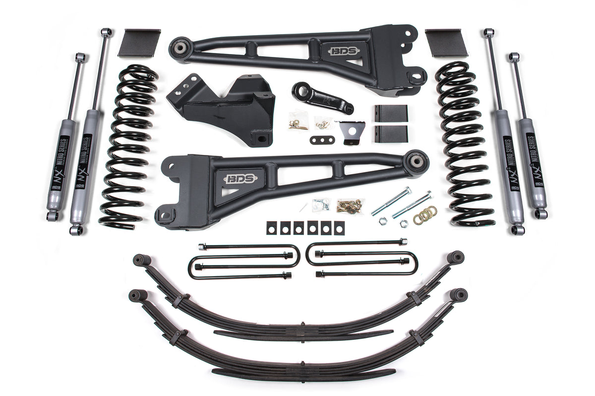 BDS Suspension 6 Inch Lift Kit w/ Radius Arm Ford F250/F350 Super Duty 11-16 4WD Diesel 3 Inch Rear Blocks NX2 Nitro Shocks (BDS1593H)