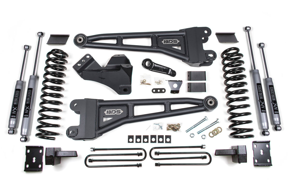 BDS Suspension 4 Inch Lift Kit w/ Radius Arm Ford F250/F350 Super Duty 11-16 4WD Gas Leaf Springs NX2 Nitro Shocks (BDS1599H)