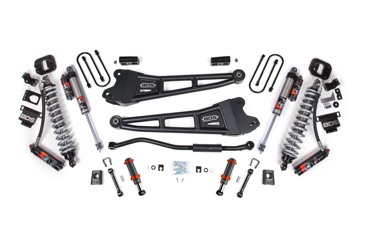 BDS Suspension 13-18 Ram 3500 4WD 3 Inch Radius Arm Suspension Lift Kit, 2 Inch Rear, Block, Diesel - Fox 2.5 Performance Elite Series C/O Front, FOX 2.0 Front Bump, Fox 2.5 Performance Elite Series Rear BDS Suspension (BDS1622PESB)