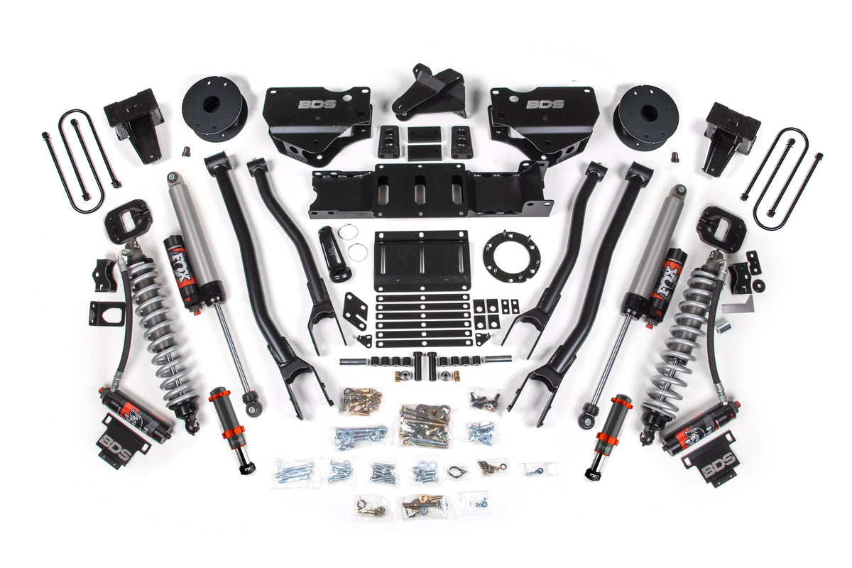 BDS Suspension 19-24 Ram 3500 4WD 6 Inch 4-Link Suspension Lift Kit, 5 Inch Rear, Block w/ Overload, 6 Bolt Diesel - Fox 2.5 Performance Elite Series C/O Front, Fox 2.5 Performance Elite Series Rear BDS Suspension (BDS1691PES)