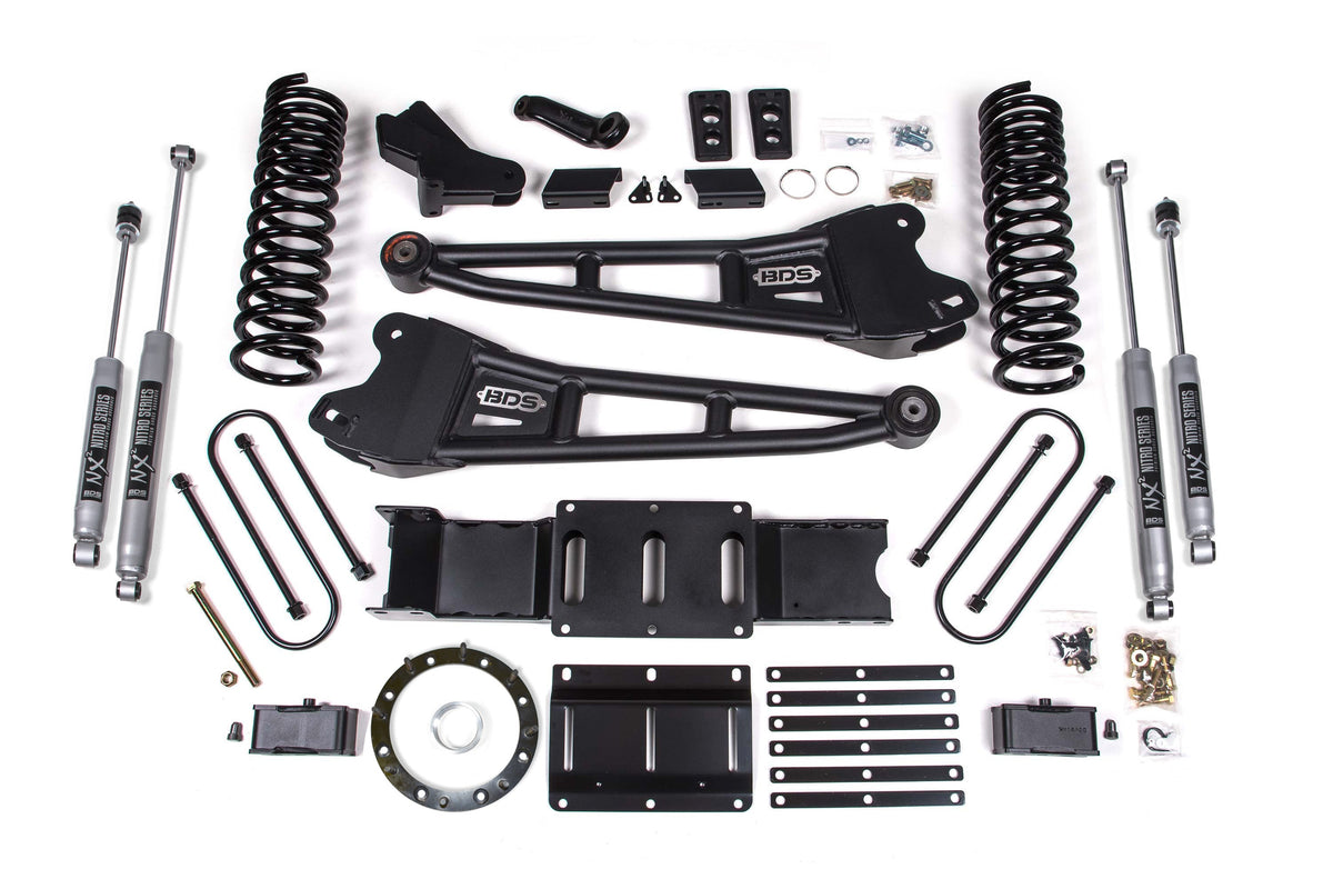 BDS Suspension 4 Inch Lift Kit w/ Radius Arm 2 Inch Rear Block Ram 3500 19-24 4WD Diesel No Factory Rear Overload Leaf 6 Bolt NX2 Nitro Shocks (BDS1704H)