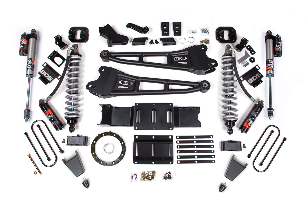 BDS Suspension 19-24 Ram 3500 4WD 4 Inch Radius Arm Suspension Lift Kit, 2 Inch Rear, Block w/ Overload, 6 Bolt Diesel - Fox 2.5 Performance Elite Series C/O Front, Fox 2.5 Performance Elite Series Rear BDS Suspension (BDS1705PES)