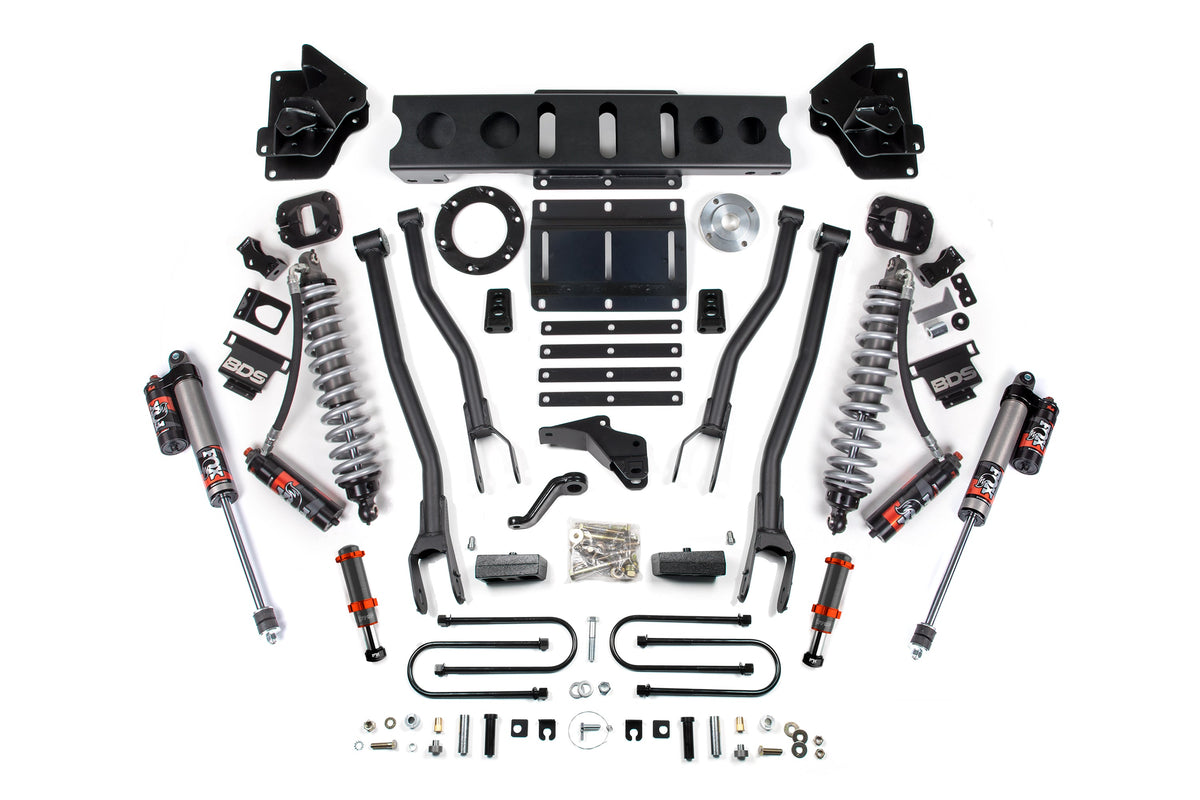 BDS Suspension 13-18 Ram 3500 4WD 4 Inch 4-Link Suspension Lift Kit, 2 Inch Rear, Block, 6 Bolt Diesel - Fox 2.5 Performance Elite Series C/O Front, FOX 2.0 Front Bump, Fox 2.5 Performance Elite Series Rear BDS Suspension (BDS1776PESB)