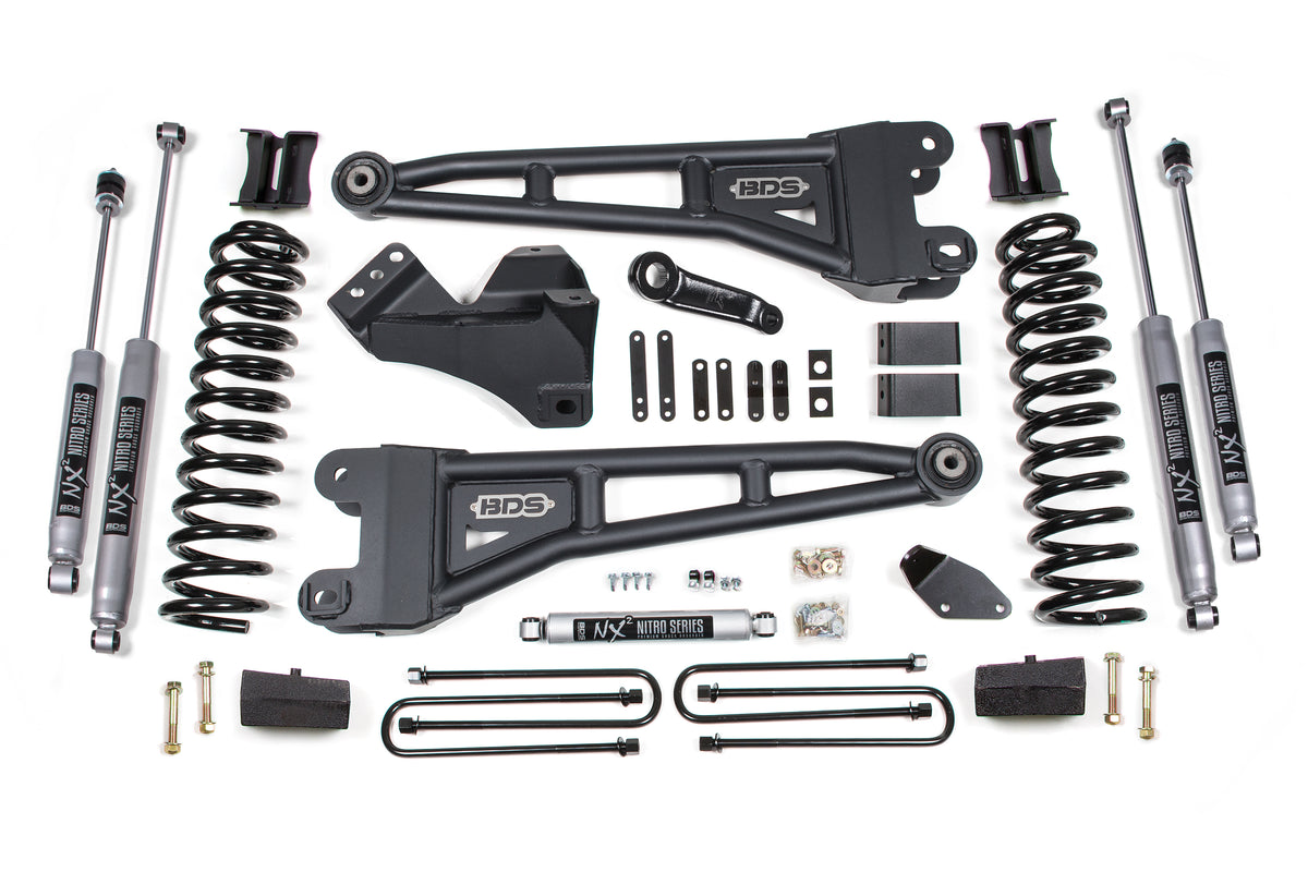 BDS Suspension 4 Inch Lift Kit w/ Radius Arm Ford F250/F350 Super Duty 05-07 4WD Diesel Block Kit without Factory Overload NX2 Nitro (BDS1931H)