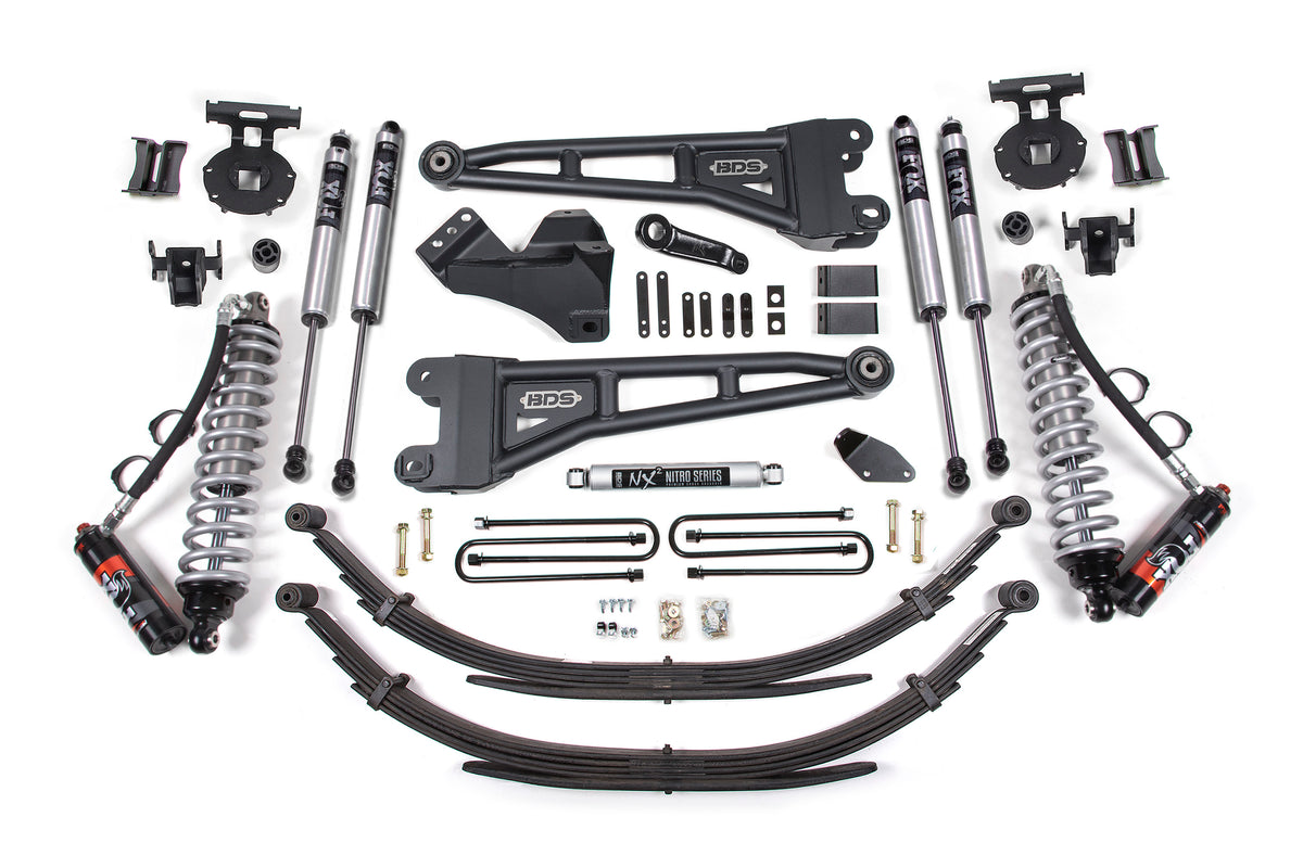BDS Suspension 08-10 Ford F-250/F-350 4WD 4 Inch Radius Arm Suspension Lift Kit, 4 Inch Rear Lift, Leaf Spring, Diesel - Fox 2.5 Performance Elite Series C/O Front, Fox 2.0 IFP Performance Series Aux Front, Fox 2.0 IFP Performance Series Rear (BDS1939FPE)