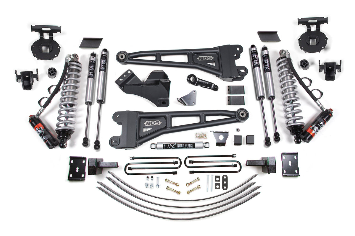 BDS Suspension 6 Inch Lift Kit w/ Radius Arm FOX 2.5 Performance Elite Coil-Over Conversion Ford F250/F350 Super Duty 05-07 4WD Diesel 4 Inch Block Add A Leaf Without Overload (BDS1944FPE)
