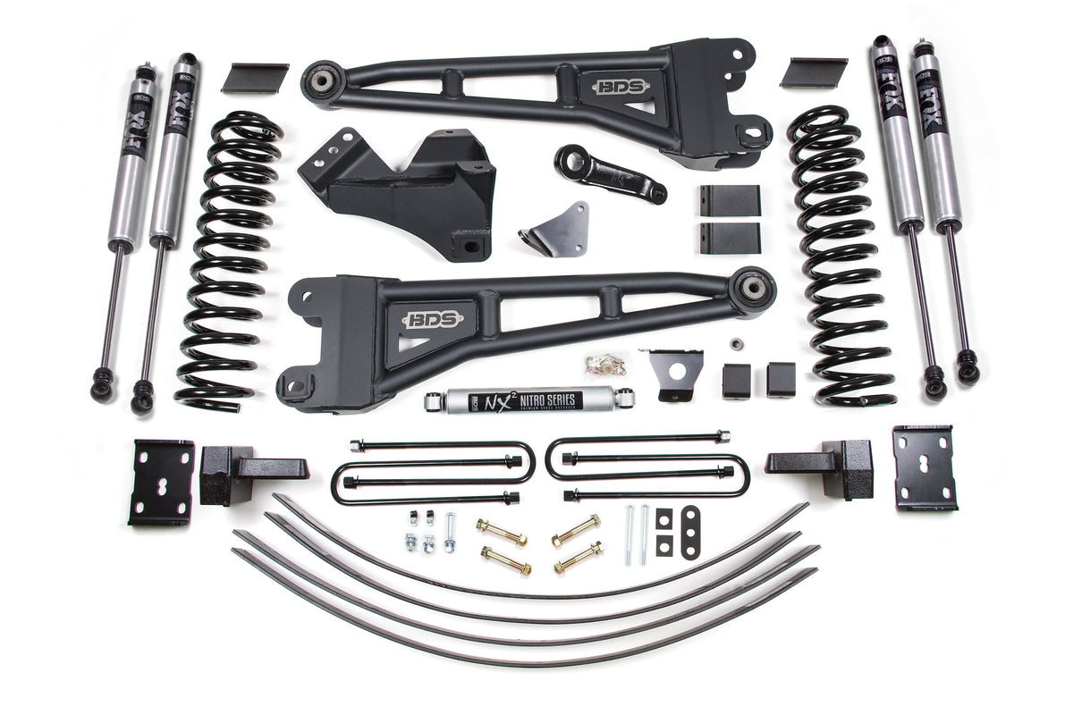 BDS Suspension 6 Inch Lift Kit w/ Radius Arm Ford F250/F350 Super Duty 05-07 4WD Gas 4 Inch Block Add A Leaf Without Overload Fox 2.0 Performance (BDS1949FS)