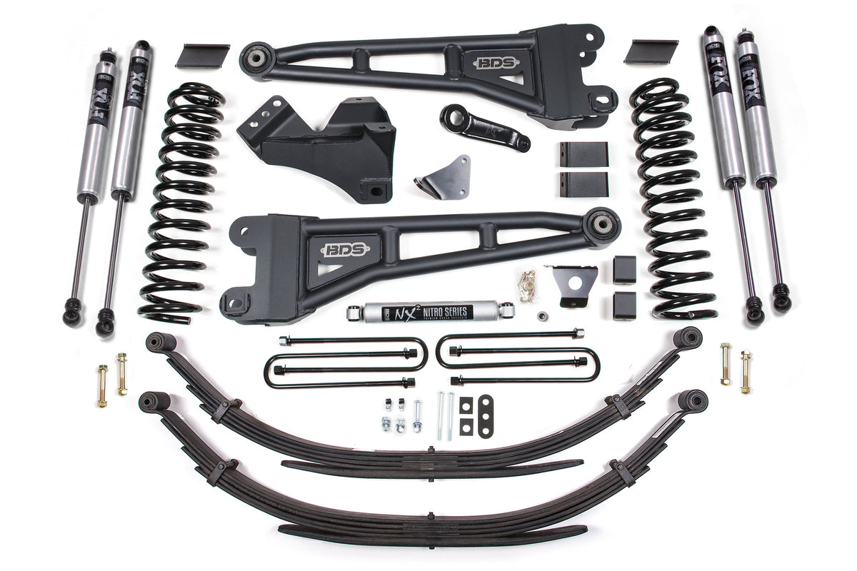 BDS Suspension 6 Inch Lift Kit w/ Radius Arm Ford F250/F350 Super Duty 08-10 4WD Diesel Leaf Springs Fox 2.0 Performance (BDS1955FS)