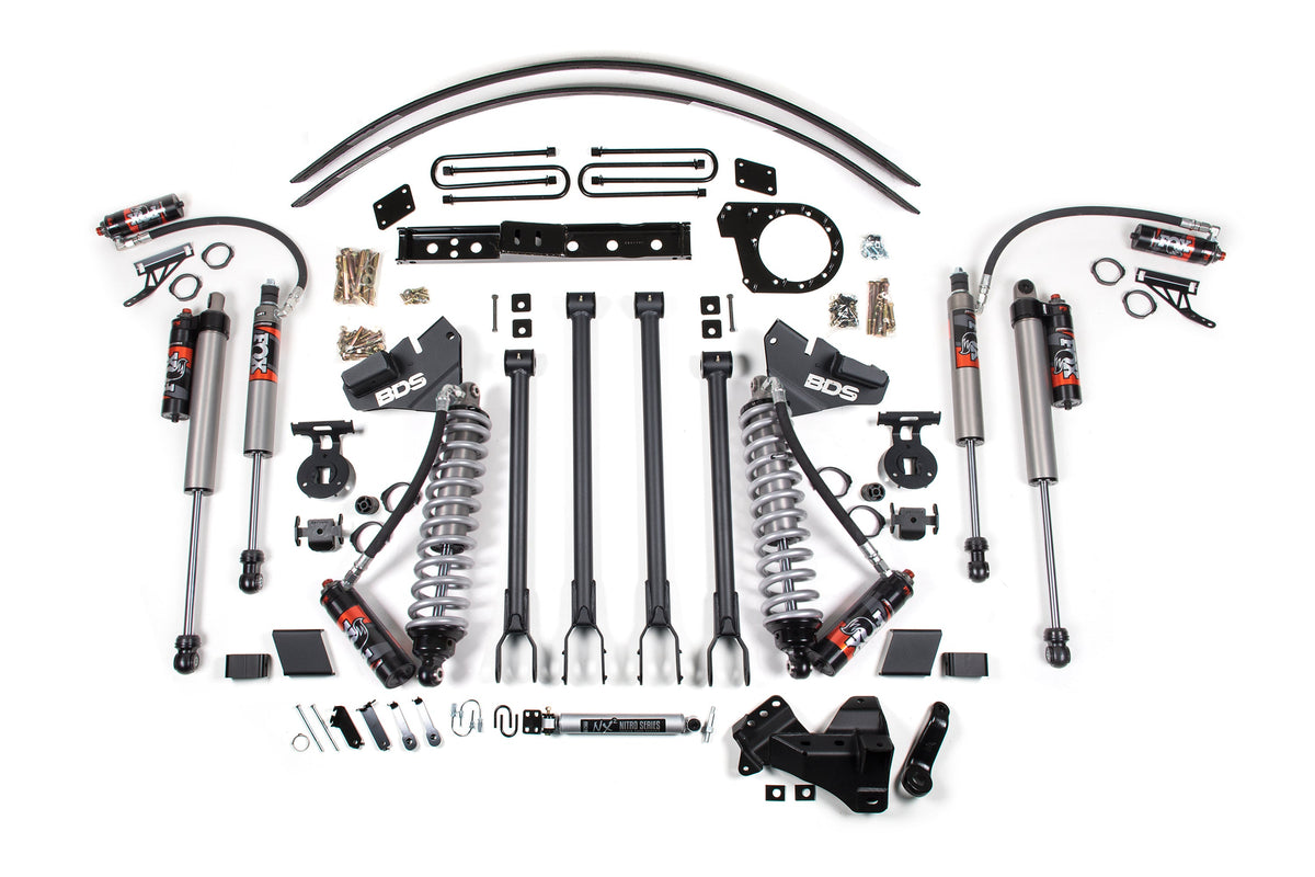 BDS Suspension 6 Inch Lift Kit w/ 4-Link FOX 2.5 Performance Elite Coil-Over Conversion Ford F250/F350 Super Duty 17-19 4WD Diesel Block Kit and Add A Leaf Fox 2.5 Performance Elite Shoces (BDS1978FPE)