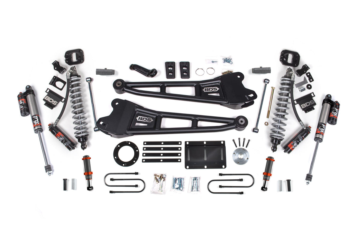 BDS Suspension 13-18 Ram 3500 4WD 6 Inch Radius Arm Suspension Lift Kit, 4 Inch Rear, Block, 6 Bolt Diesel - Fox 2.5 Performance Elite Series C/O Front, FOX 2.0 Front Bump, Fox 2.5 Performance Elite Series Rear BDS Suspension (BDS2132PESB)