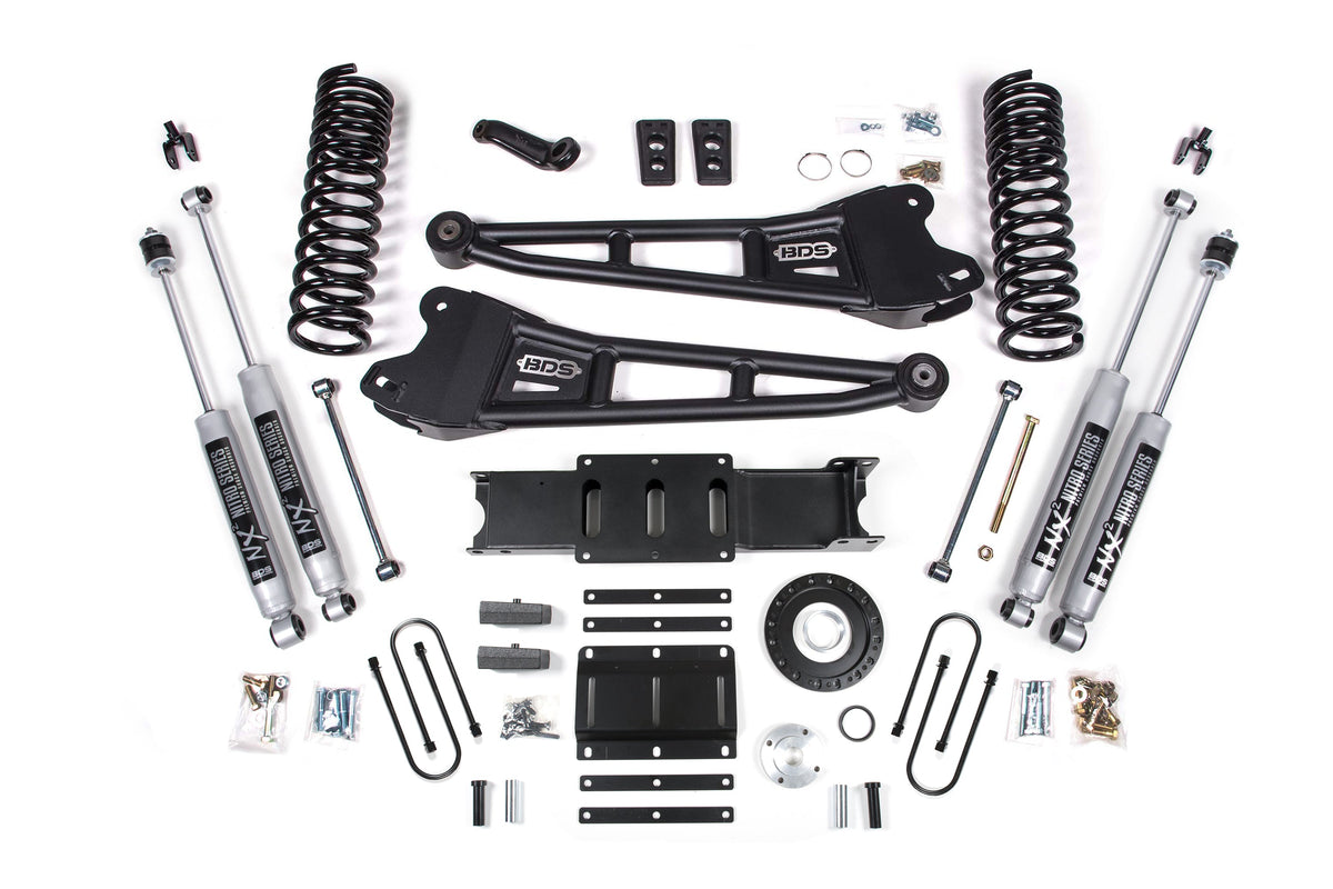 BDS Suspension 13-18 Ram 3500 4WD (Diesel) 6 Inch Radius Arm Suspension Lift Kit, 8-Bolt Indexing Ring, 5 Inch Rear Lift, Block - Fox 2.0 IFP Performance Series Shocks BDS Suspension (BDS2134FS)