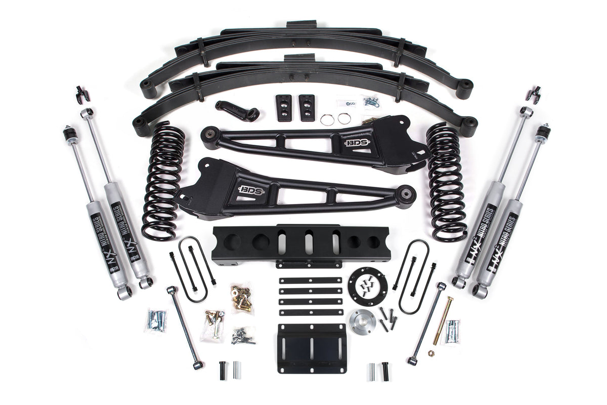 BDS Suspension 13-18 Ram 3500 4WD (Diesel) 6 Inch Radius Arm Suspension Lift Kit, 8-Bolt Indexing Ring, 4.5 Inch Rear Lift, Leaf Spring - Fox 2.0 IFP Performance Series Shocks BDS Suspension (BDS2140FS)