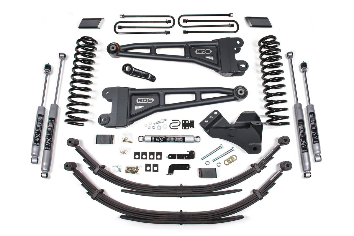 BDS Suspension 4 Inch Lift Kit w/ Radius Arm Ford F250/F350 Super Duty 17-19 4WD Diesel 5 Inch Block 2 Leaf Main Fox 2.5 Performance Elite Shocks (BDS2220FPE)