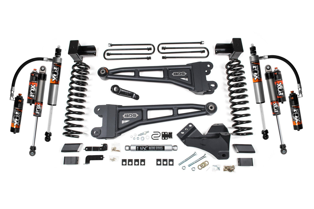 BDS Suspension 4 Inch Lift Kit w/ Radius Arm Ford F250/F350 Super Duty 17-19 4WD Gas 5 Inch Block 2 Leaf Main Fox 2.5 Performance Elite (BDS2221FPE)