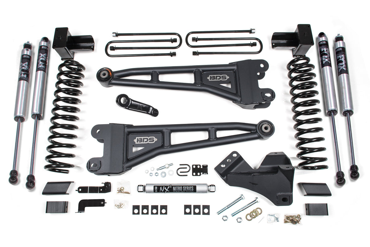BDS Suspension 5 Inch Lift Kit w/ Radius Arm Ford F250/F350 Super Duty 23-24 4WD Diesel 5 Inch Block with 2 Leaf Main Fox 2.0 Performance (BDS2242FS)
