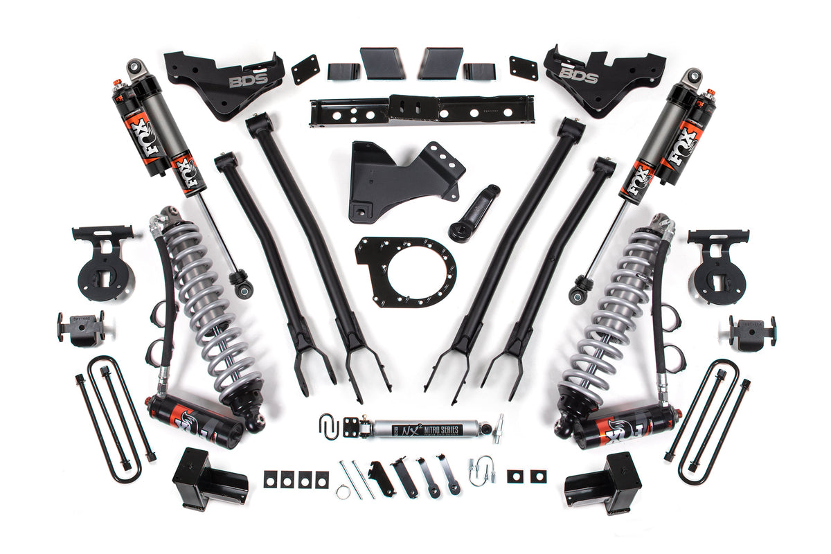 BDS Suspension 23-26 Ford F-250/F-350 Super Duty 4WD 7 Inch 4-Link Suspension Lift Kit, 5 Inch Rear, Block, Diesel - Fox 2.5 Performance Elite Series C/O Front, Fox 2.5 Performance Elite Series Rear BDS Suspension (BDS2252PES)
