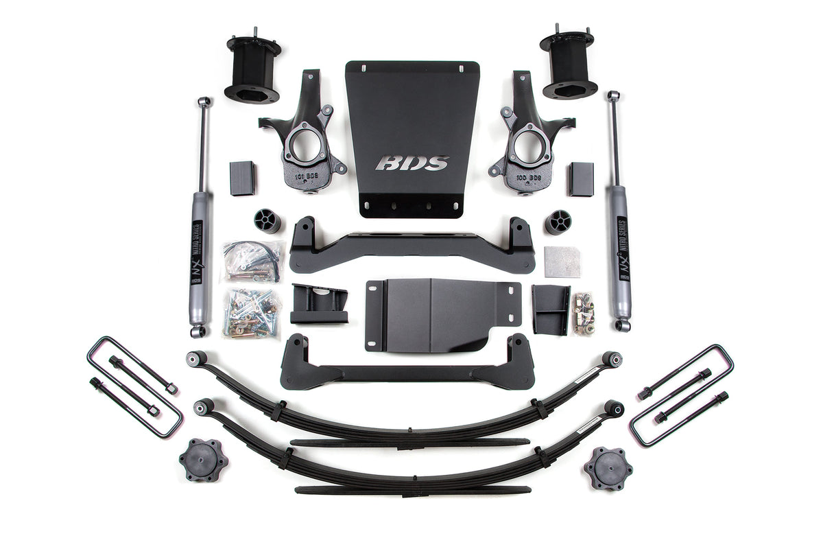 BDS Suspension 07-13 Chevrolet Silverado 1500 - GMC Sierra 1500 4WD 6 Inch Suspension Lift Kit, 5 Inch Rear Lift, Leaf Spring, NX2 Nitro Series Shocks BDS Suspension (BDS796H)