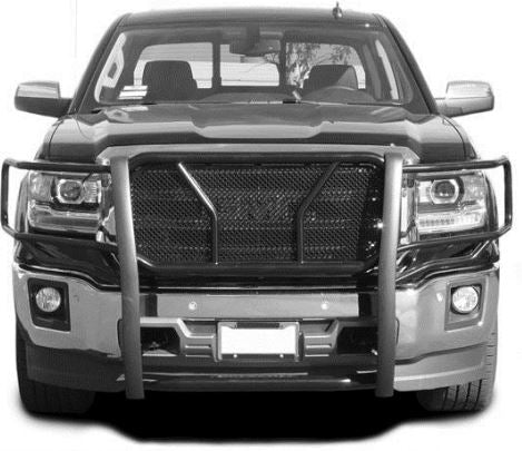 TrailFX Grille Guard For GMC Sierra 1500 - Powder Coated Black Steel With Brush Guard Without Skid (E0507B)
