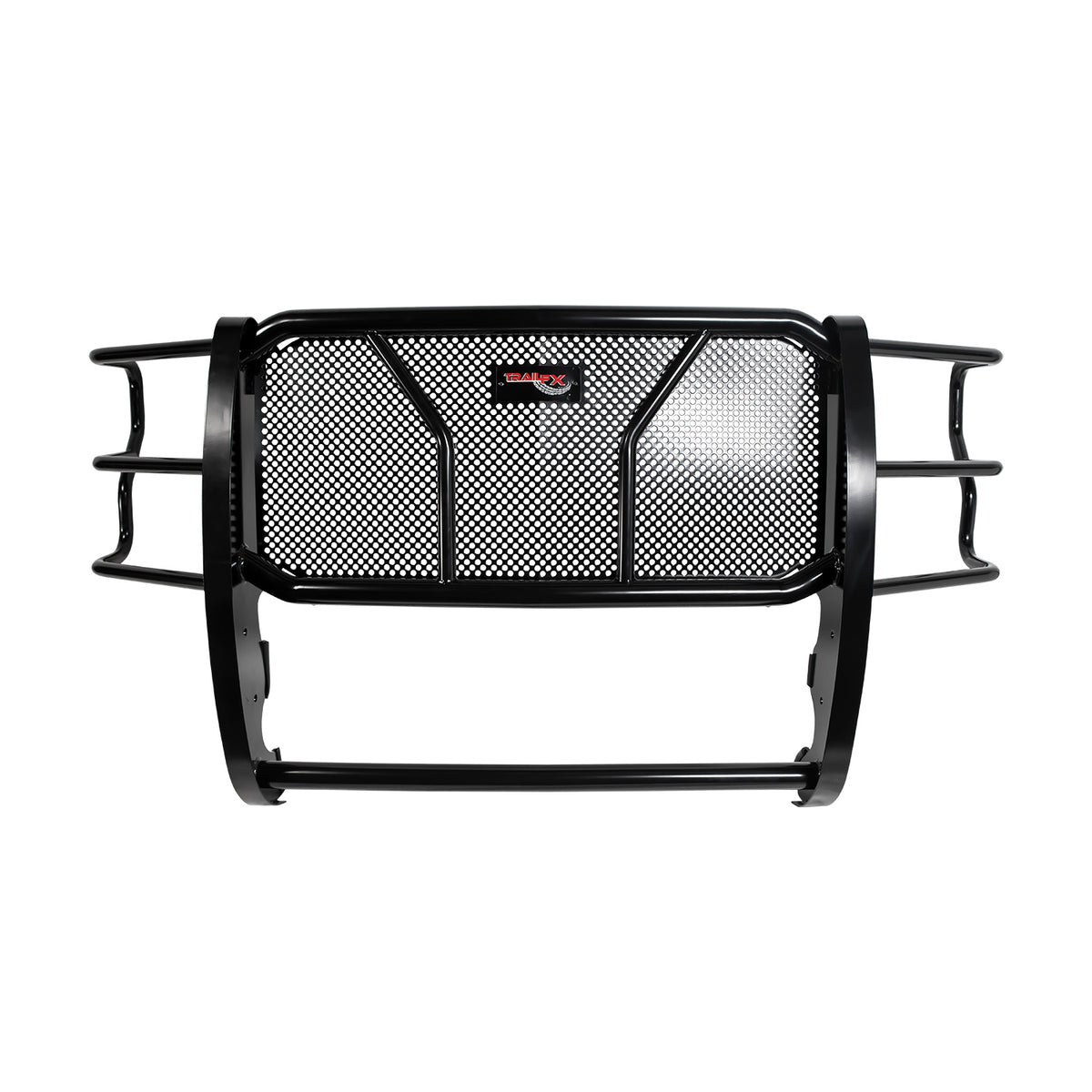 TrailFX Grille Guard For Ford Trucks - Powder Coated Black Steel With Brush Guard Without Skid (E0511B)