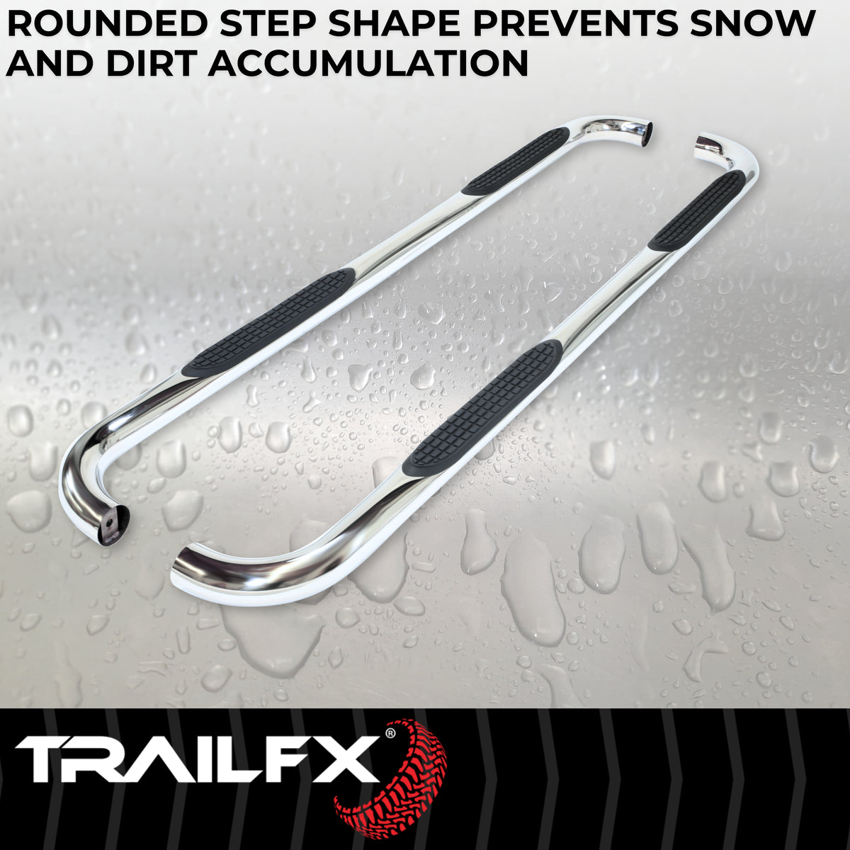 TrailFX Step Nerf Bar For Ford Ranger - With Step Pads, 3 Inch Round Bent, Without End Caps (A0060S)