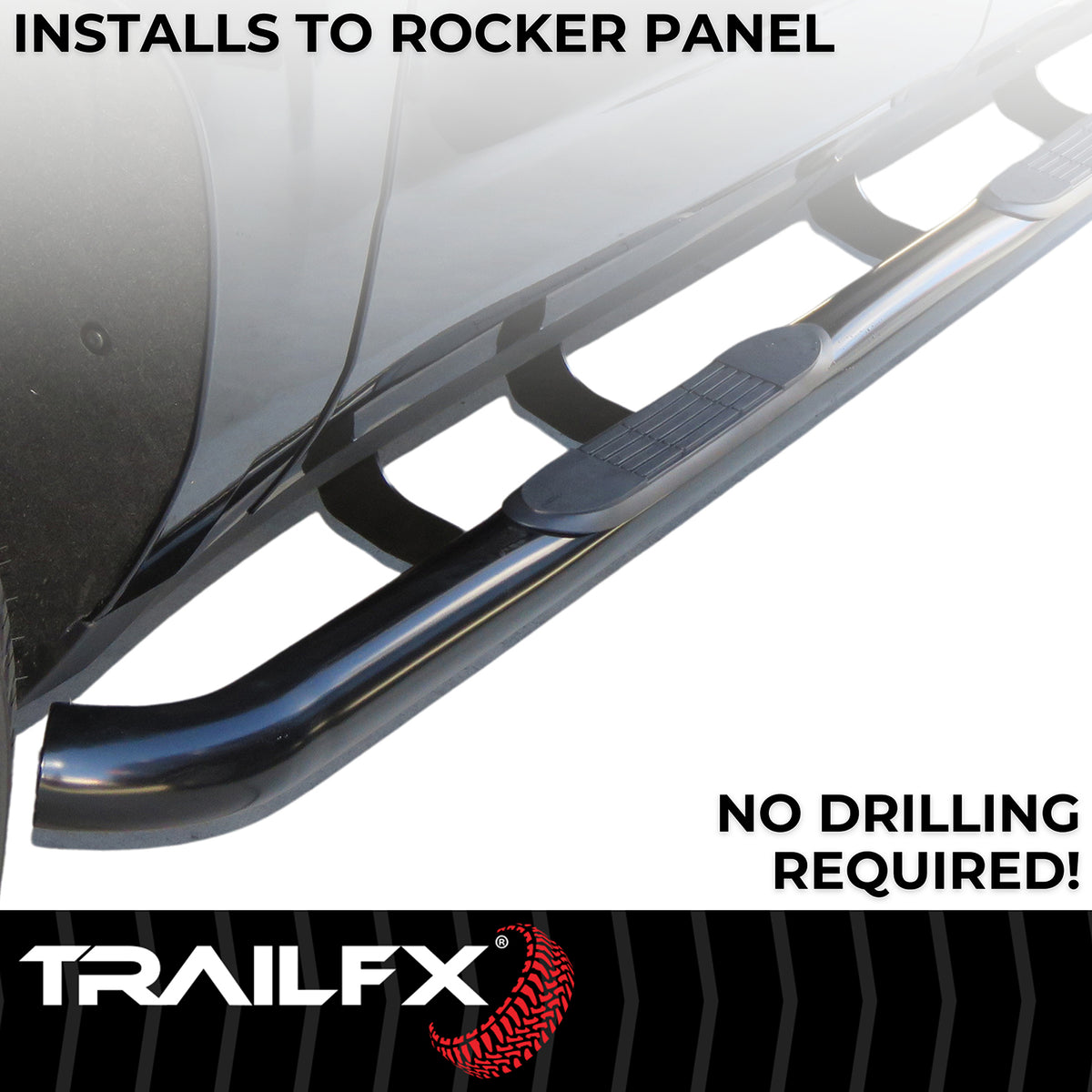 TrailFX Step Nerf Bar For Chevrolet Suburban - With Step Pads, 3 Inch Round Bent, Without End Caps (A0067T)