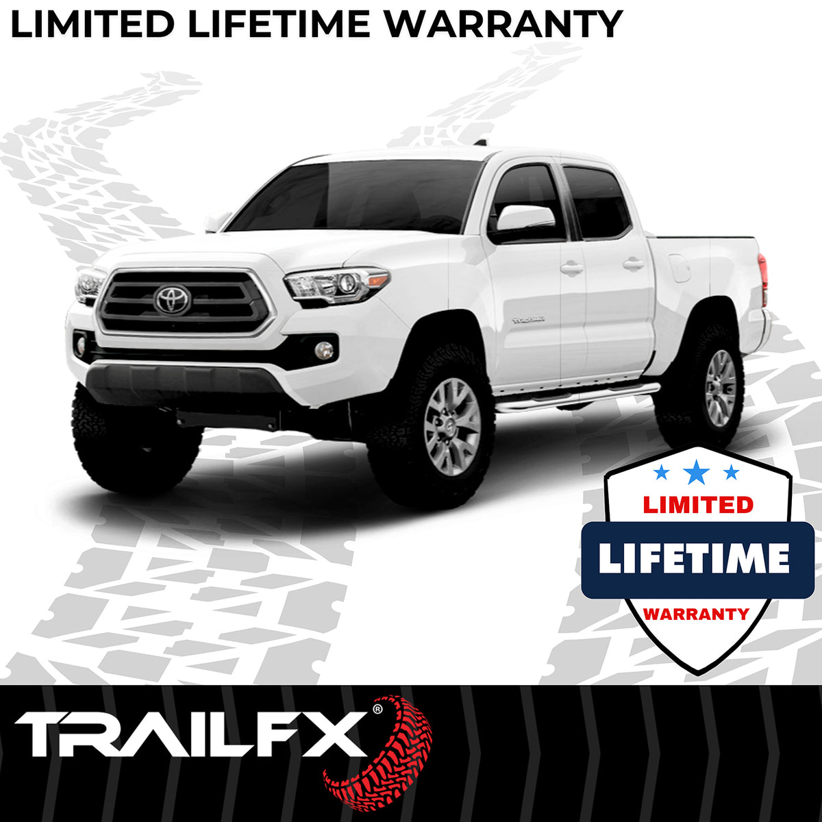 TrailFX Step Nerf Bar For Toyota Tacoma - With Step Pads, 3 Inch Round Bent, Without End Caps (A0068S)