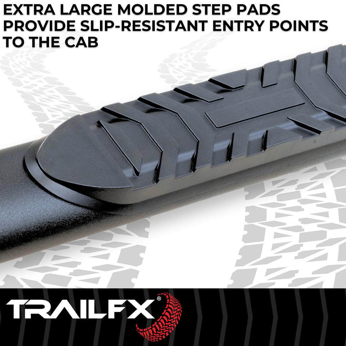 TrailFX Step Nerf Bar For Chevrolet, GMC Trucks - With Step Pads 4 Inch Oval Bent Powder Coated Titanium (A1002B)
