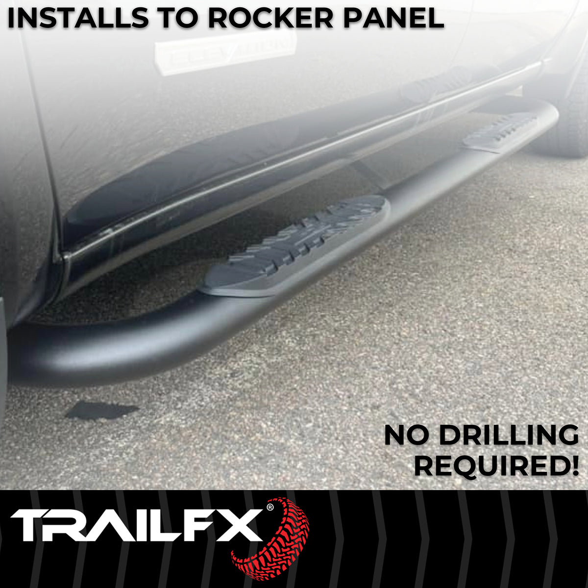 TrailFX Step Nerf Bar For Dodge Ram 1500, Ram 1500, Ram 1500 Classic - With Step Pads 4 Inch Oval Bent Powder Coated Titanium (A1006B)