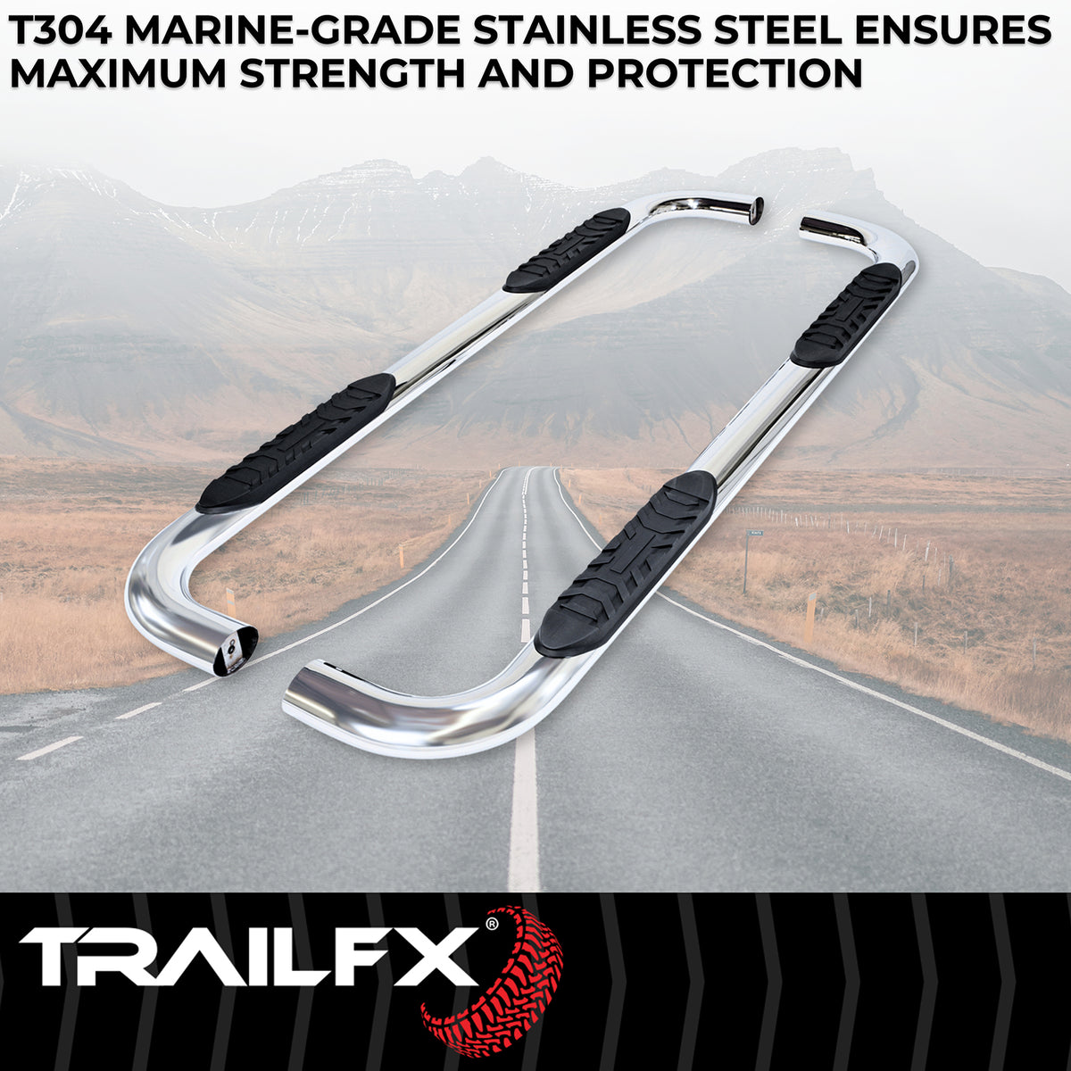 TrailFX Step Nerf Bar For Ram 1500 - With Step Pads, 4 Inch Oval Bent, With Welded End Caps (A1012S)