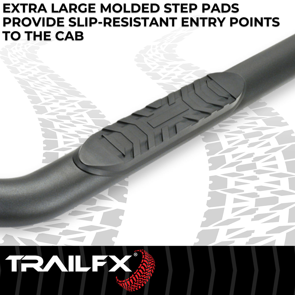 TrailFX Step Nerf Bar For Ram 1500 - With Step Pads, 4 Inch Oval Bent, With Welded End Caps (A1013B)