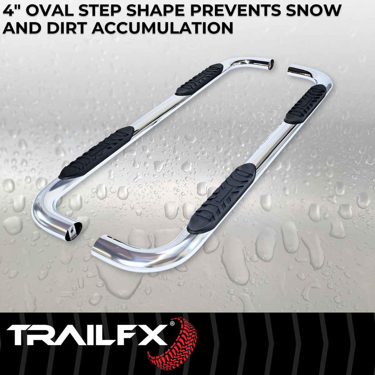 TrailFX Step Nerf Bar For Ram 1500 - With Step Pads, 4 Inch Oval Bent, With Welded End Caps (A1013S)