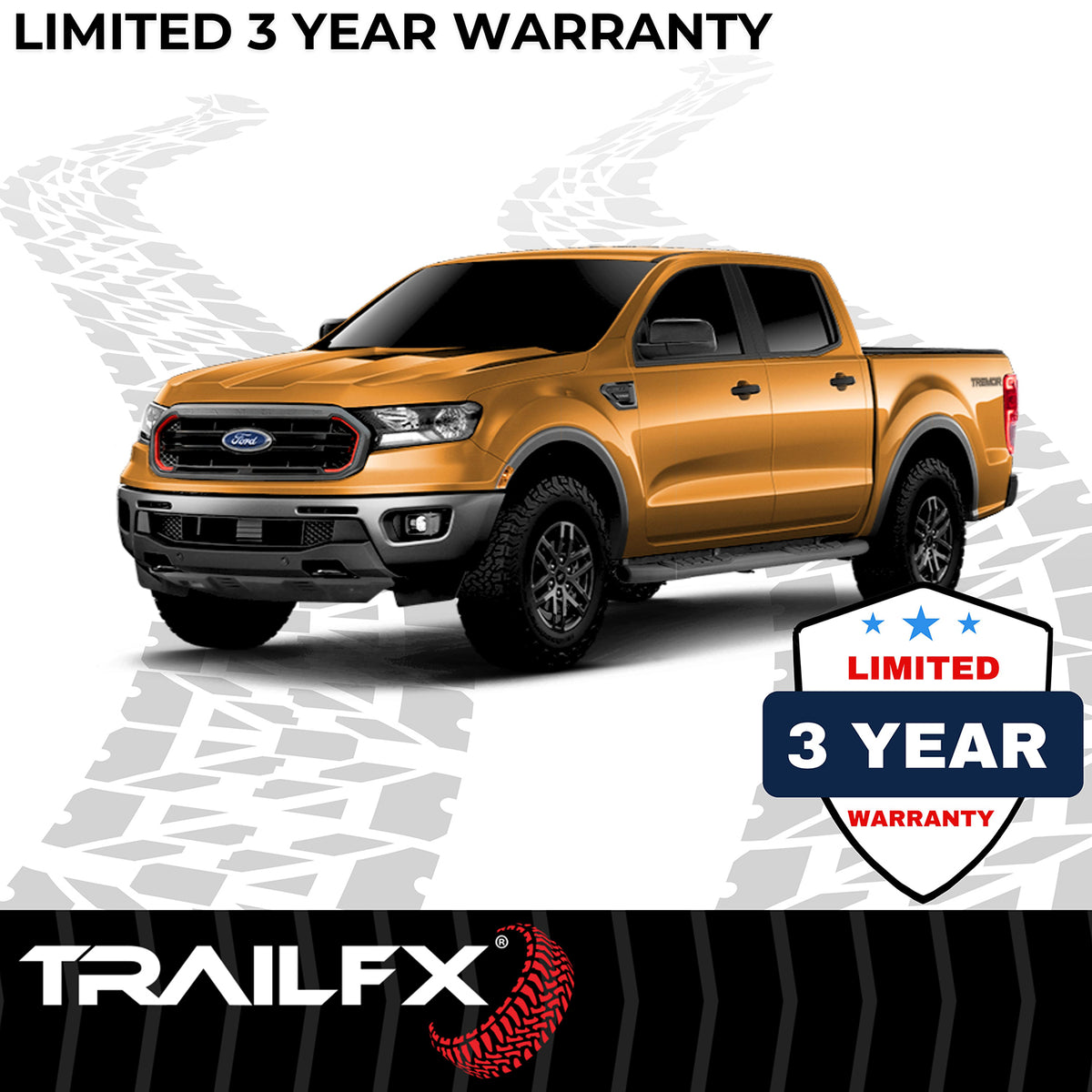 TrailFX Step Nerf Bar For Ford Ranger - With Step Pads, 4 Inch Oval Bent, With Welded End Caps (A1014B)